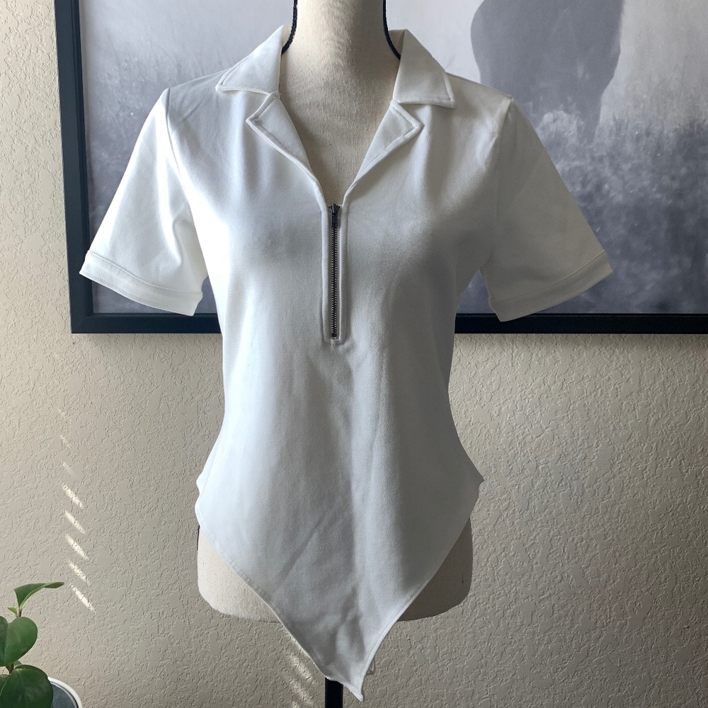 And Now This White Half Zip Bodysuit Size  Medium